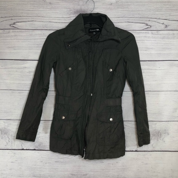 Forever 21 Olive Utility Jacket Sz Med - Picture 2 of 7